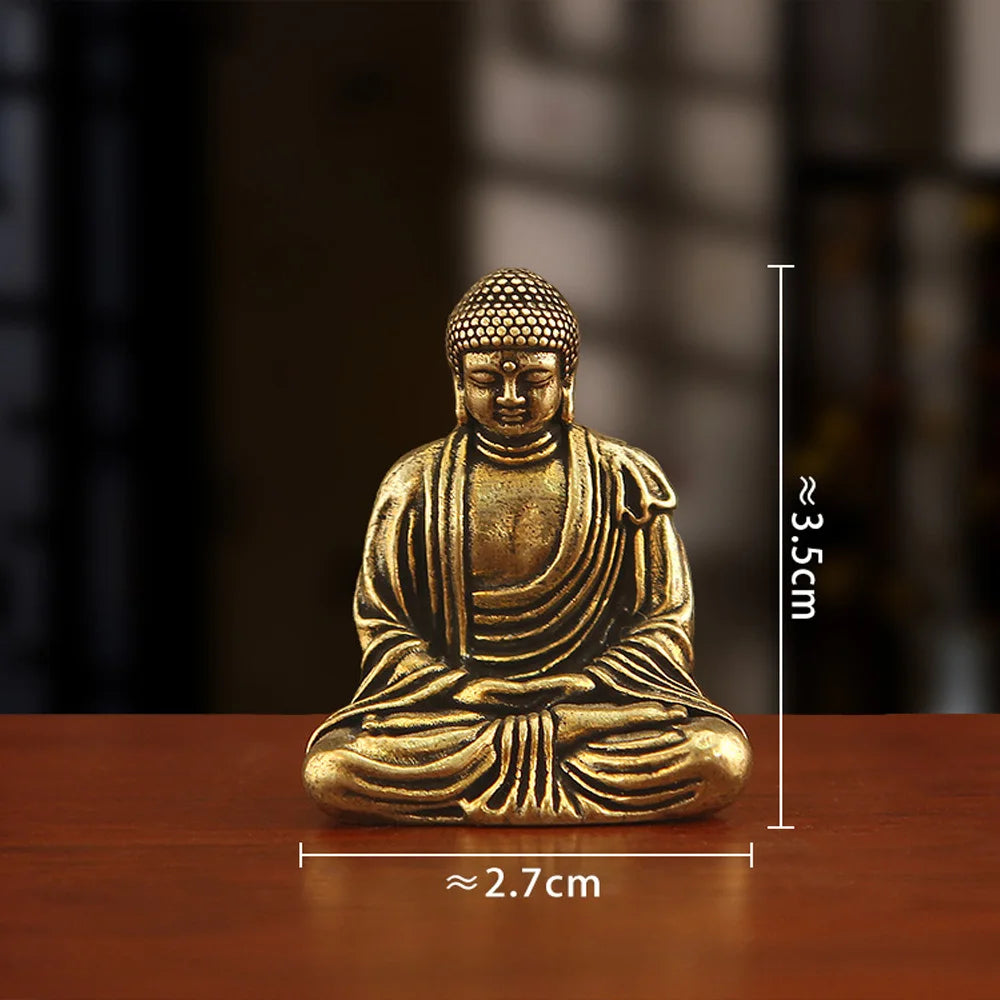 Mini Brass Tathagata Buddha Statue Buddhist Mahāvairocana Idol Crafts Fengshui Blessing Ornament Car Furniture Home Decoration