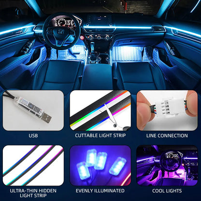 10 in 1 Car Interior Acrylic LED Ambient Lights 140cm 110cm For Tesla USB APP Remote Control RGB Symphony Atmosphere Lamp