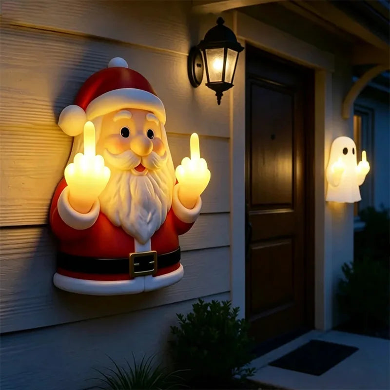 Humorous Glowing Santa Claus Middle Finger Decoration Porch Bedroom Festival Diy Decorative Pendant Party Props Christmas Gifts