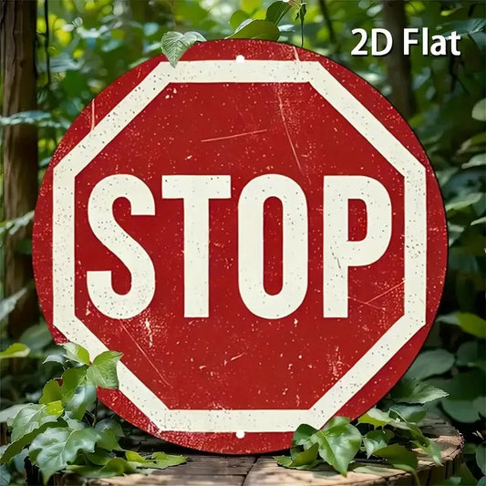 Vintage Distressed Stop Sign 2D Flat High Definition Metal Wall Art Sign Rustic Embossed Iron Painting Classic Road Traffic Warn