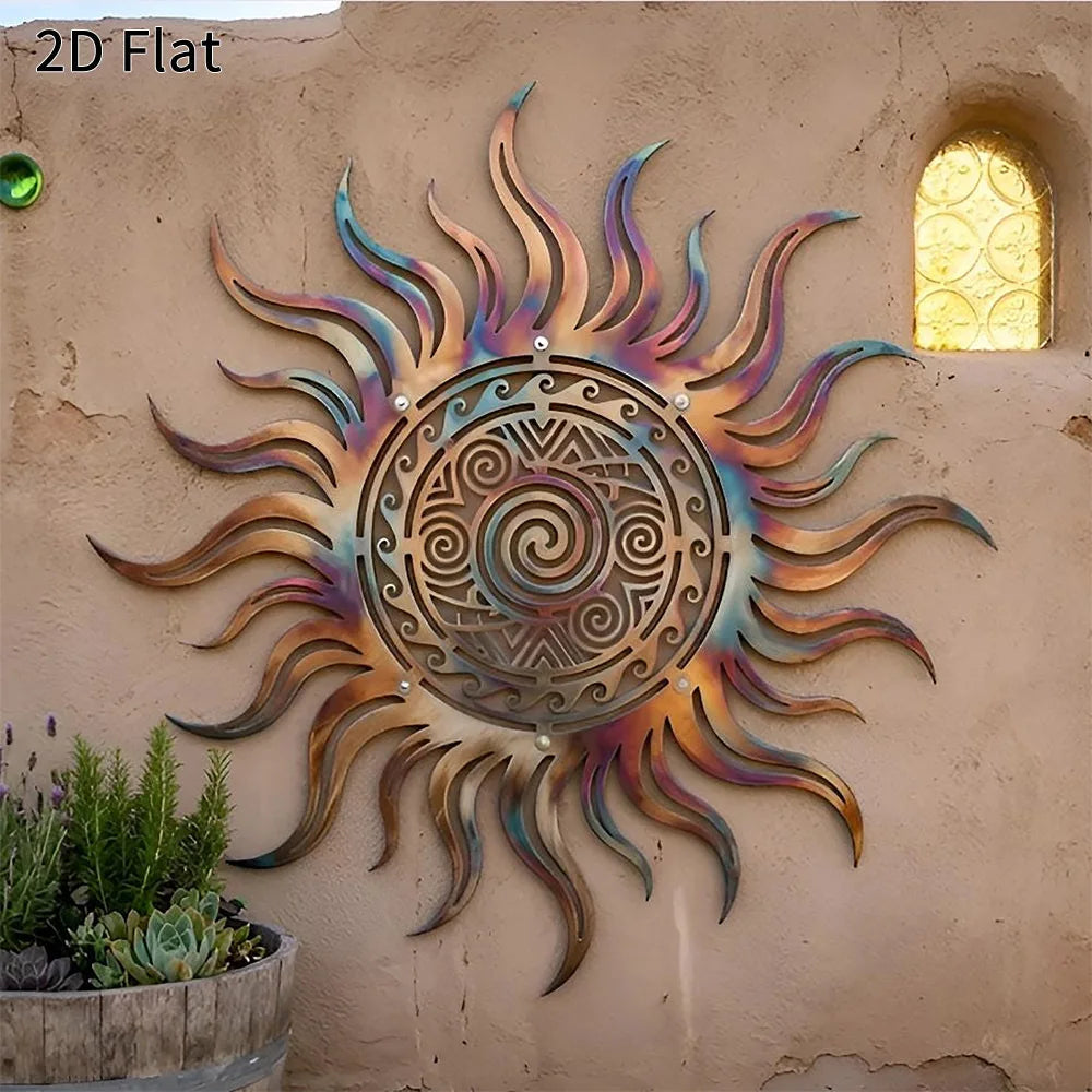 CIFBUY Iron Wall Art Rustic Boho Sunburst Waterproof Metal Sculpture For Home Garden Patio Outdoor Hanging Decor Ornament Gift