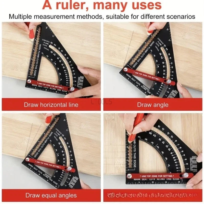Adjustable Triangle Ruler Aluminum Alloy Angle Marking Ruler Woodworking Multifunction Gauge Woodworking Measuring Tool
