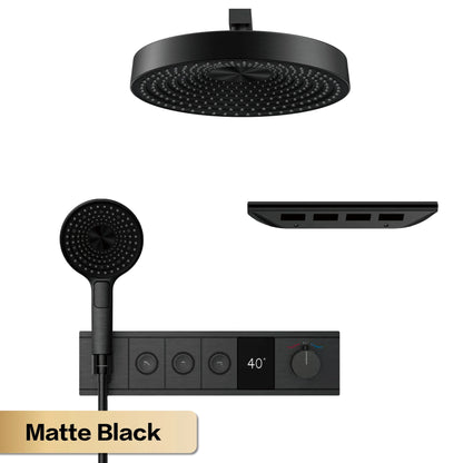 Luxury Bathroom Gunmetal Brass 3-Function LED Digital Display Shower System Wall-Embedded Rainfall Showerhead Bath Fixtures