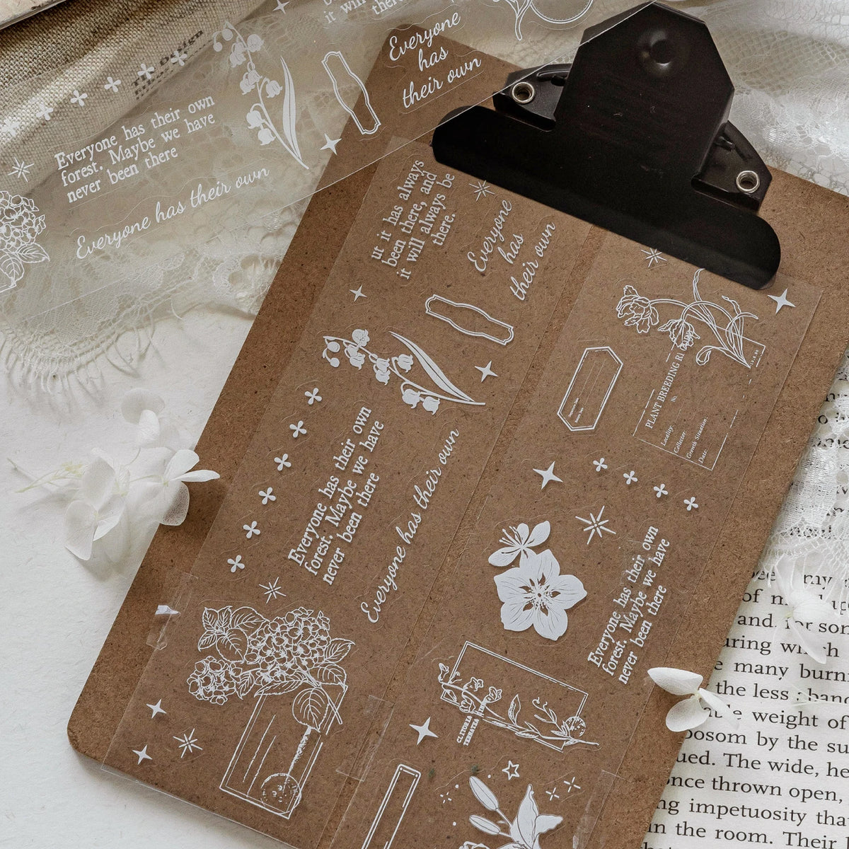 JIANQI 50mm*2m PET Tapes White pattern DIY Scrapbooking Decor Photo Album Collage Junk Journal Materials Aesthetics Stickers