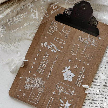 JIANQI 50mm*2m PET Tapes White pattern DIY Scrapbooking Decor Photo Album Collage Junk Journal Materials Aesthetics Stickers