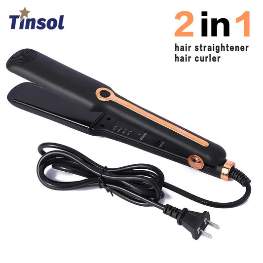 Tinsol 2-in-1 Hair Straightener Ceramic Plate Curler Negative Ion Wide Plate Adjustable Temperature Hair Straightener