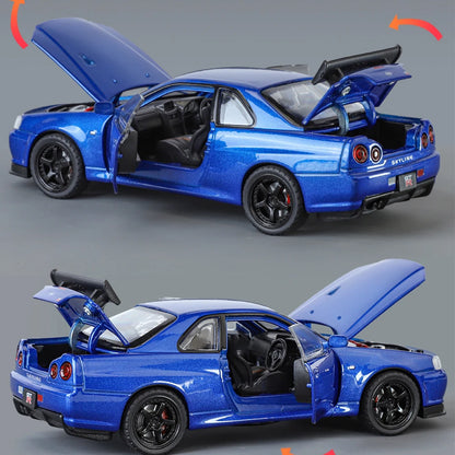 1:32 GTR Modified SKYLINE Supercar Alloy Car Diecast Metal Vehicle Model Sound Light Kids Toy Boy Gift CollectFast Furious Ornam