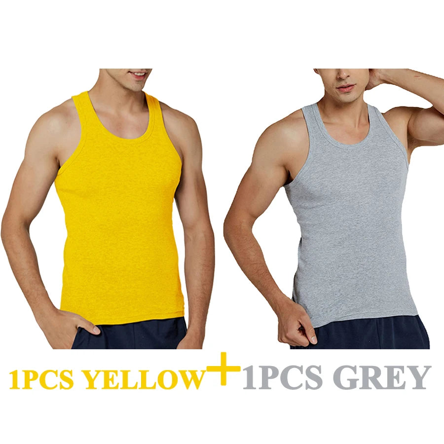 Tank Tops Men New 100% Cotton Solid Vest Mens Slim Casual Breathable Sleeveless Tops Gym Running Undershirt Male Gift Hot Sale