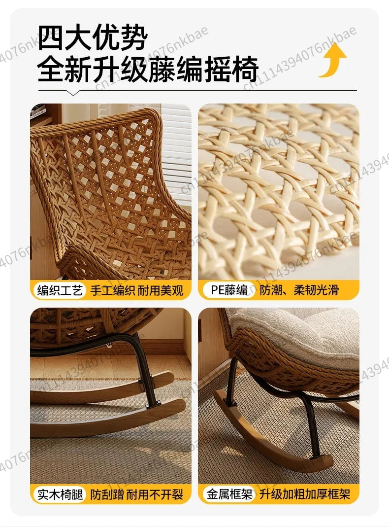 Rattan Rocking Chair for Adults, Lazy Recliner Leisure Sofa, Relax Rocker Chair for Living Room, Balcony Indoor Daily Rest