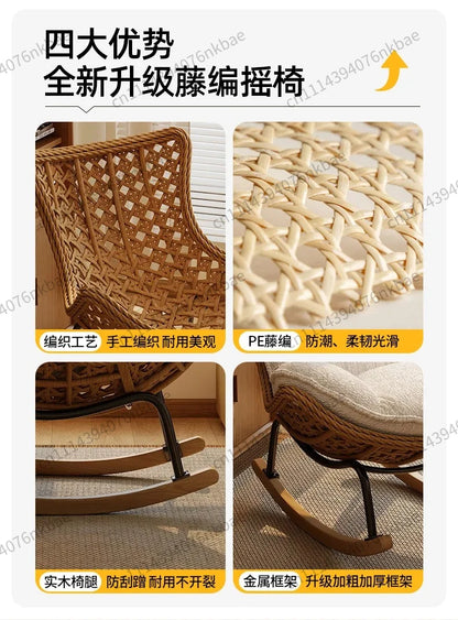 Rattan Rocking Chair for Adults, Lazy Recliner Leisure Sofa, Relax Rocker Chair for Living Room, Balcony Indoor Daily Rest