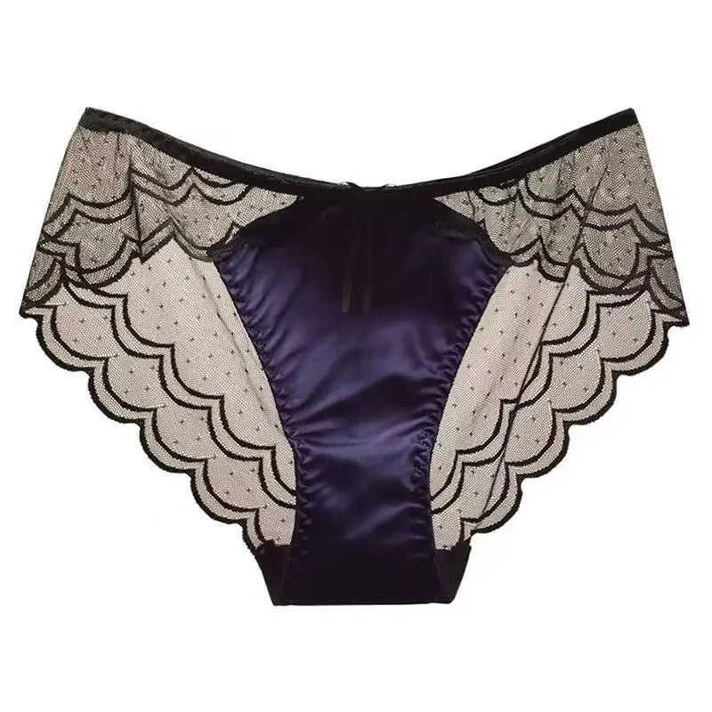 New Luxury Satin Lace Panties Sexy High-Cut Crotch Cotton Gusset for Women Soft Smooth Underwear Lightweight Breath Knickers