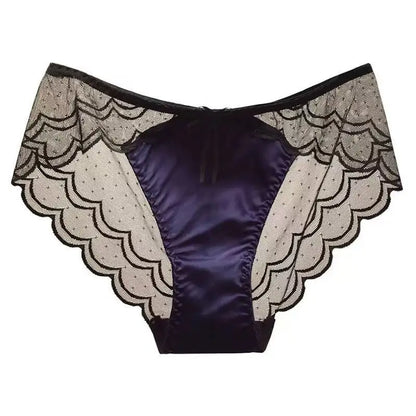 New Luxury Satin Lace Panties Sexy High-Cut Crotch Cotton Gusset for Women Soft Smooth Underwear Lightweight Breath Knickers