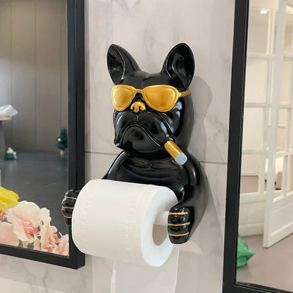 Creative Cute Bulldog Wall Mounted Roll Paper Hanger Toilet Carton No Punching Household Storage Shelf