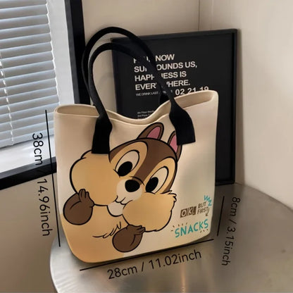Disney Chip'n Dale multi compartment tote bag, portable handbag, casual and stylish large capacity outdoor single-sided bag