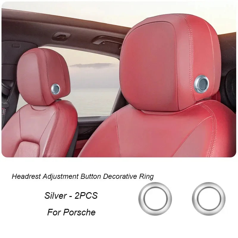 Car Seat Headrest Adjustment Button Loops Circles Frame Decoration Ring Cover Interior Modification For Porsche Macan Cayenne