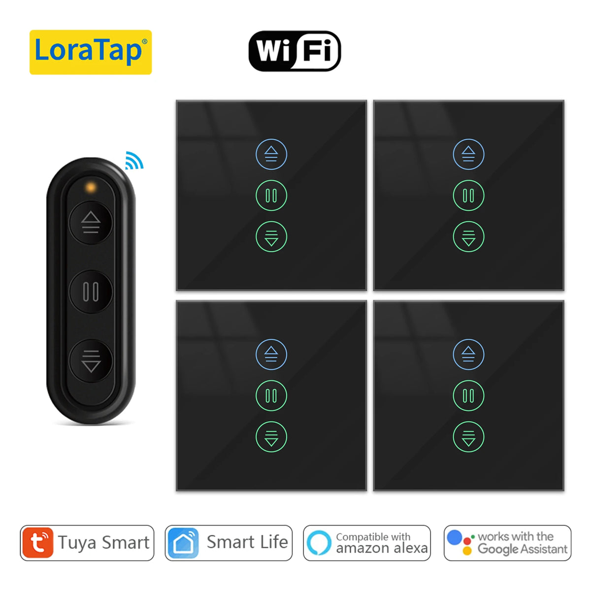 Tuya Black Curtain Roller Shutter Blinds Switch Smart Life App Percentage Progress Remote Control Google Assistant Alexa