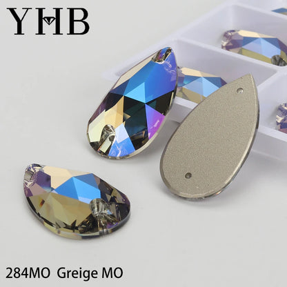 YHB Drop Moonlight Glass Lt Siam Crystal AB Sewing Stones Flatback Sew on Rhinestones For Garment Clothes Bags
