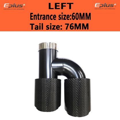 EPLUS Car Carbon Fiber Glossy Muffler Tip H Shape Double Exit Exhaust Pipe Mufflers Nozzle Decoration Universal Stainless Black
