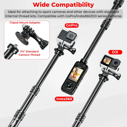 Aluminum Alloy Motorcycle Camera Mount Kit for GoPro Insta360 DJI, Heavy-Duty Anti-Theft Clamp Extendable Selfie Stick for Bike