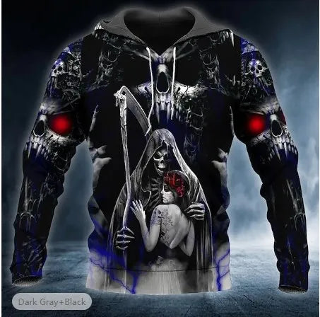 2023 New Men's Skull Hoodie Sweatshirts 3D print Head Pattern Hooded Pullover Autumn Fashion Casual Sweatshirt