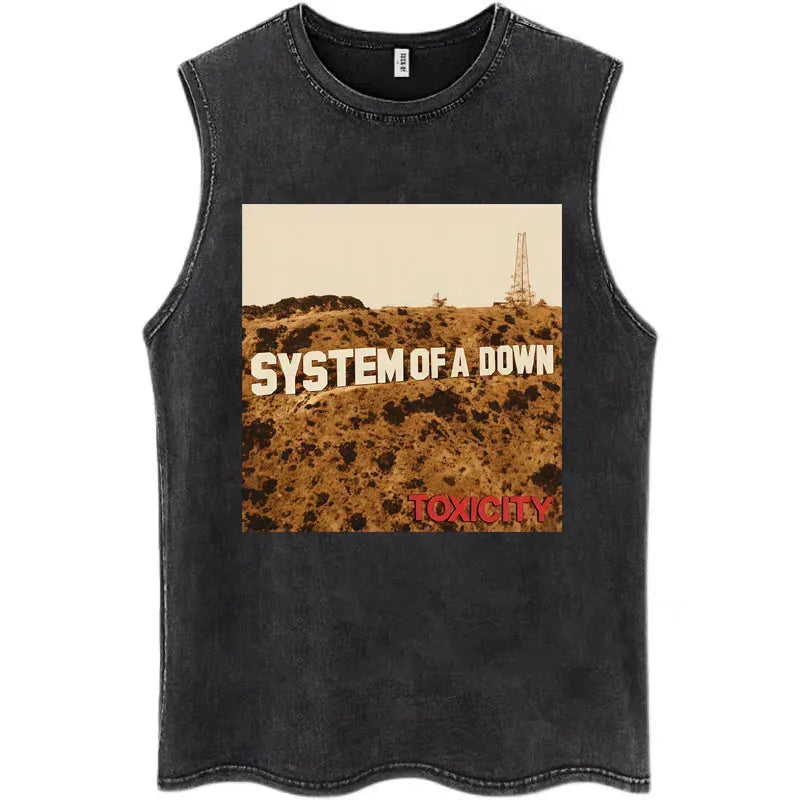 Washed Rock Band Tank Tops Men's Retro Hip Hop Sleeveless T-shirt Summer Oversized Cotton Vests Gifts Fans Gifts Streetwear Tops