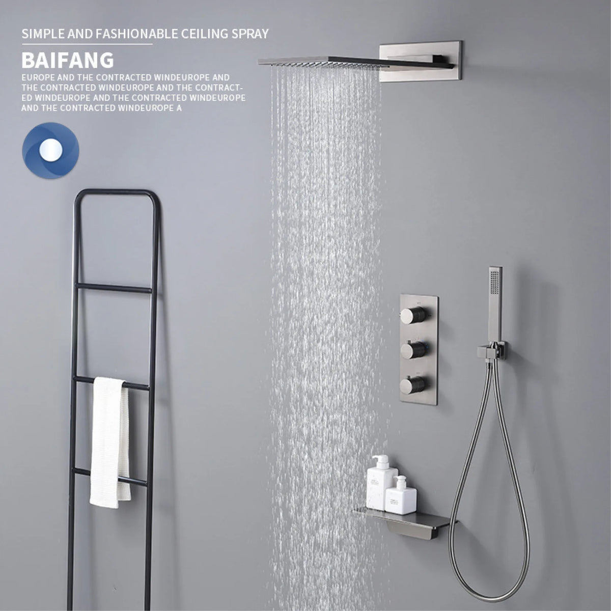 Luxury Gun Grey Brass Wall Mounted Constant Temperature Shower System Embedded Cold and Hot Water 4-Function Bathroom Mixer