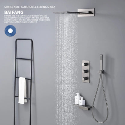 Luxury Gun Grey Brass Wall Mounted Constant Temperature Shower System Embedded Cold and Hot Water 4-Function Bathroom Mixer