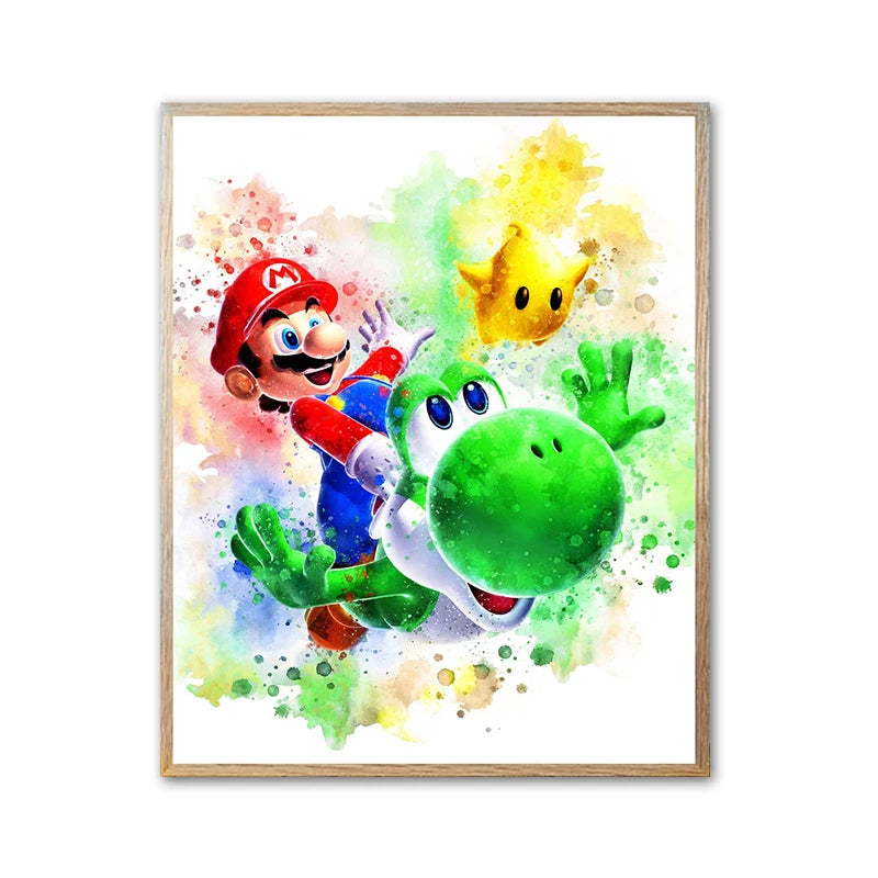 Graffiti Watercolour Art Mario Poster Prints Playroom Canvas Paintings Wall Picture Living Room Kids Bedroom Home Decor Cuadros