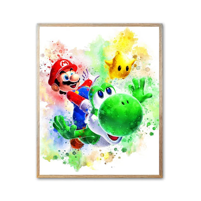 Graffiti Watercolour Art Mario Poster Prints Playroom Canvas Paintings Wall Picture Living Room Kids Bedroom Home Decor Cuadros