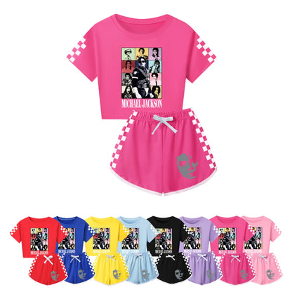 International celebrity children's short sleeved shorts and long sleeved Boy Girl Michael Jackson pajamas set