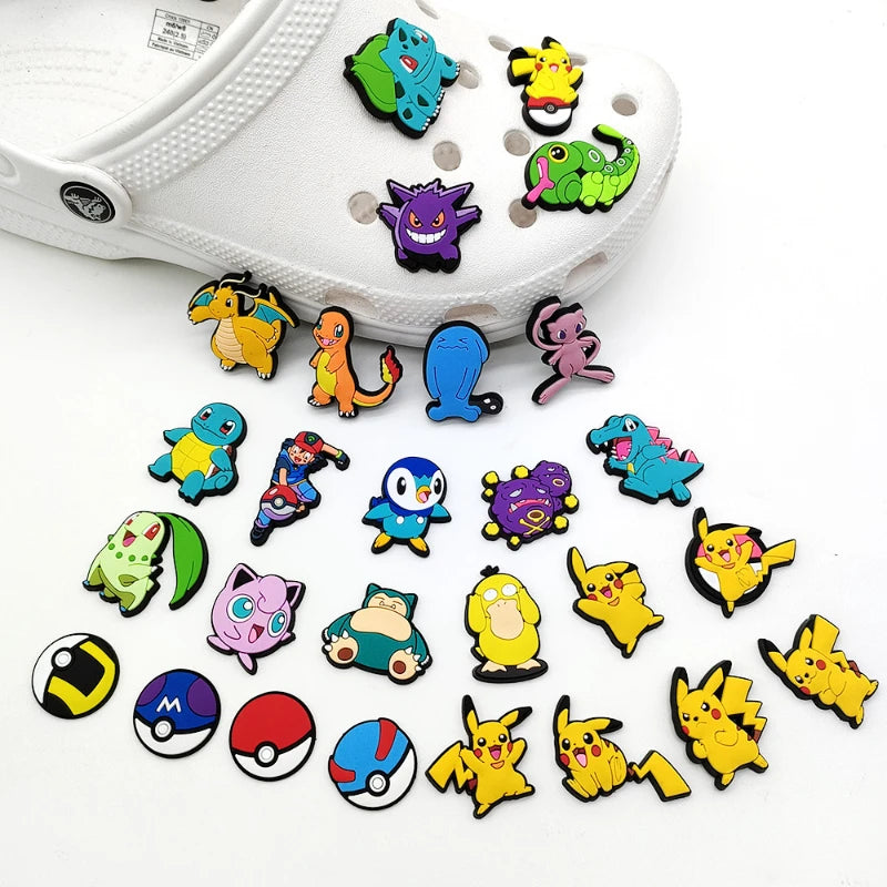 27PCS/set Pokemon Shoe Charms Cute Cartoon  For Clogs Sandals Bag Funny Shoe Accessories Party Gifts For Women Men