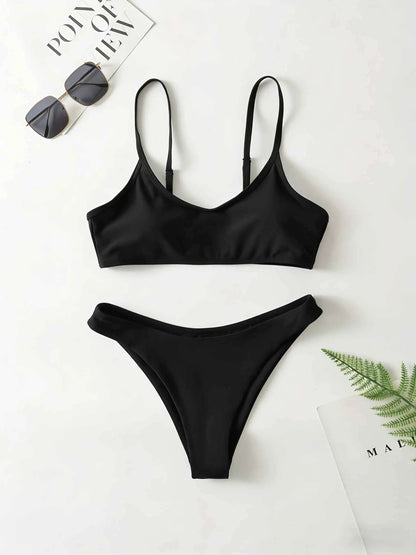 Adult women's fashionable solid color bra bikini - adjustable shoulder straps, suitable for slim fit swimsuits on beach vacation