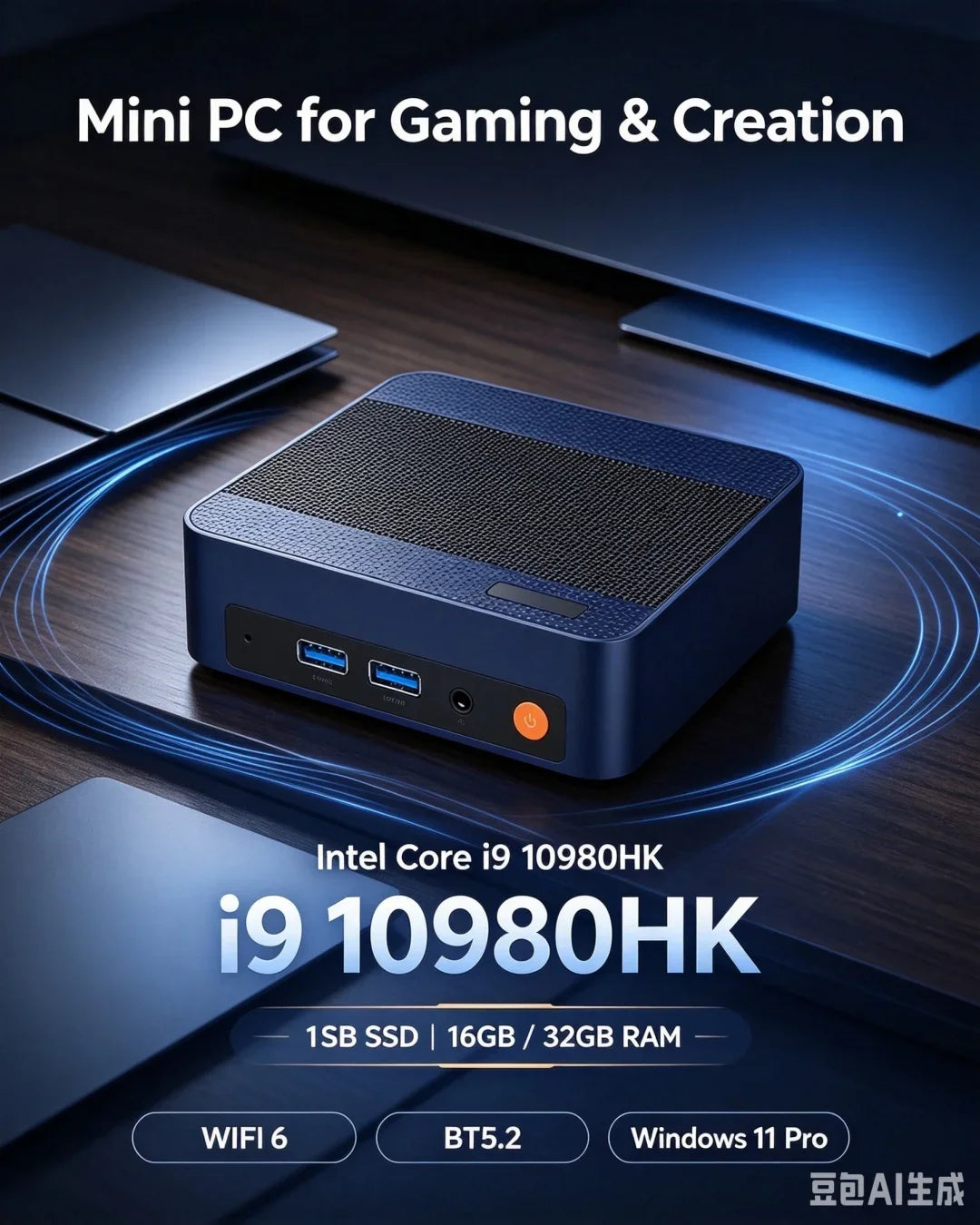 Stylish Multicolor Portable Mini PC I9-10980HK Win11 Pro 32GB 2TB SSD WiFi6 BT5.2 4K Workstation for Game Stream & Edit
