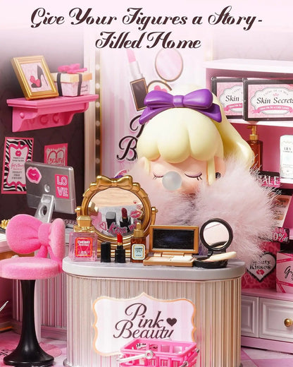 Rolife Pink Beauty Secret Super Creator DIY Miniature House Kit Model Kits for Adults to Build Home Desk Bookshelf Decoration