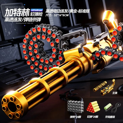 Gold Rotating Chain Gatling Soft Bullet Gun Can Launch Toy Machine Gun Model Chicken Eating Heavy Machine Gun