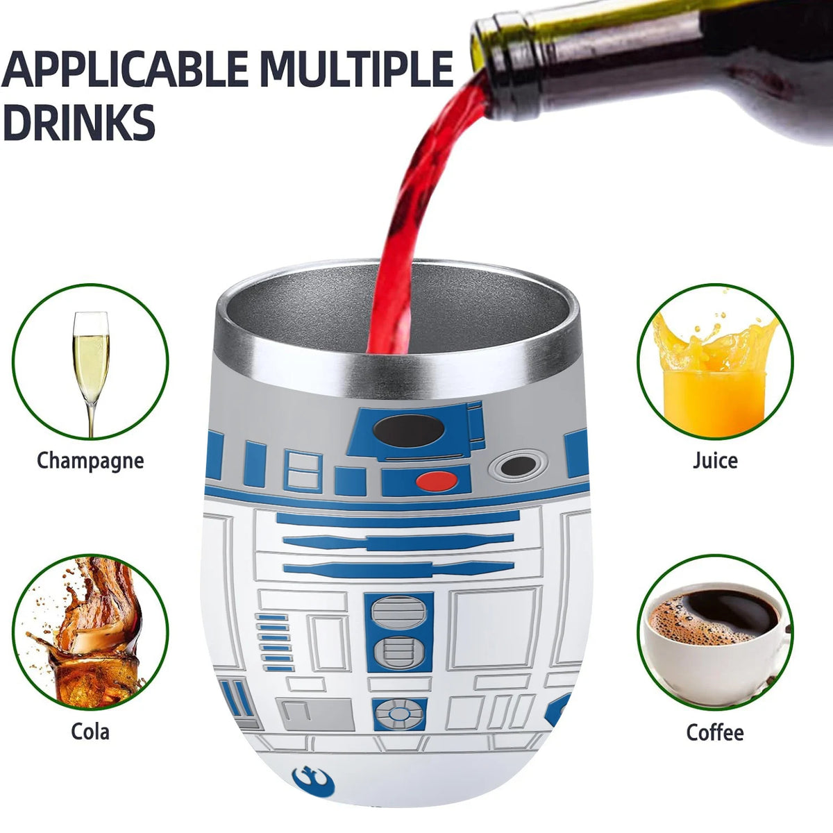 20Oz R2-D2 Robot print Vacuum Tumbler cup Stainless Steel Double wall Insulated water bottle with Lid keep Cold\ Hot drink gift