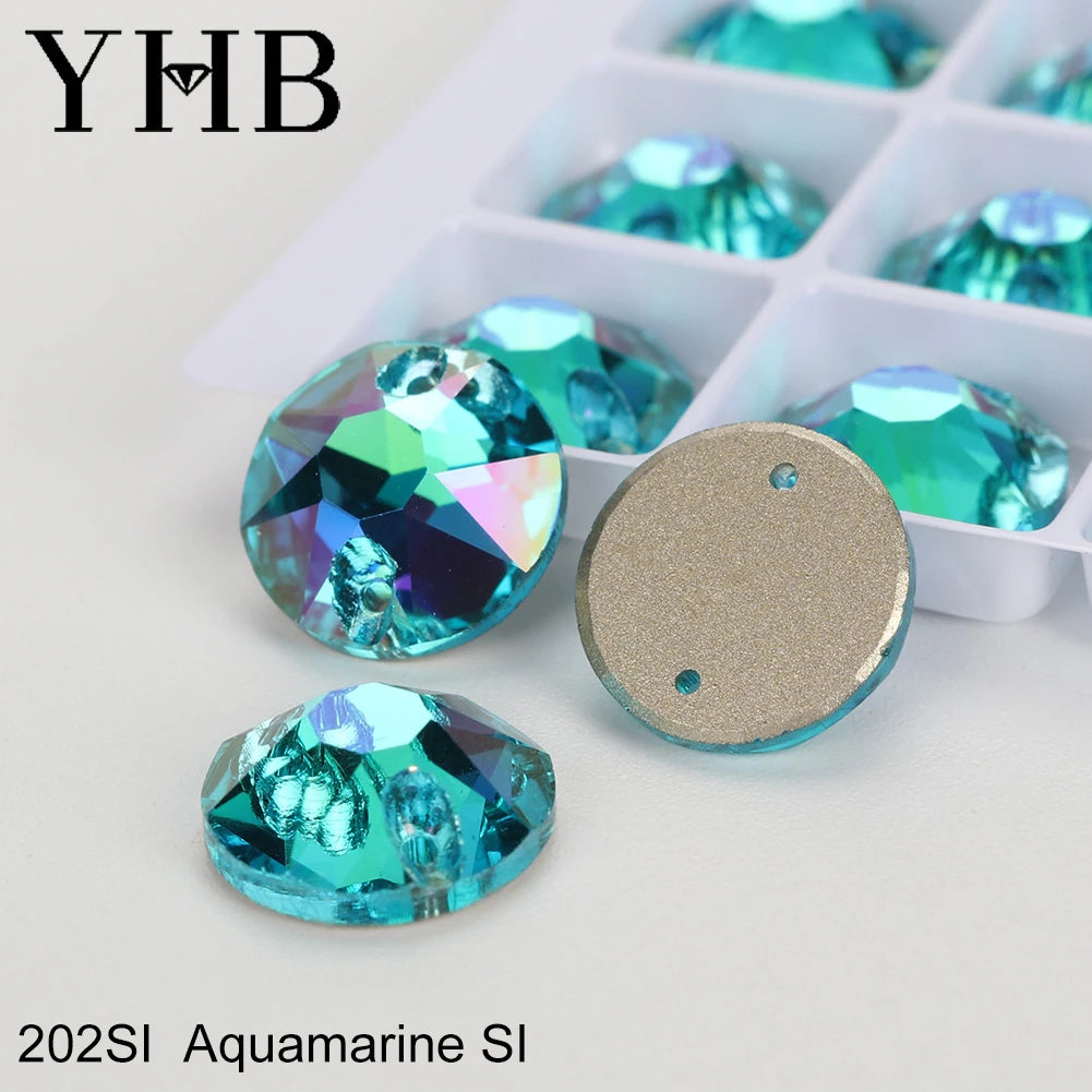 YHB Top Quality XIRIUS Glass Crystal AB Moonlight Sewing Stones Flatback Sew on Rhinestones For Garment Clothes Bags