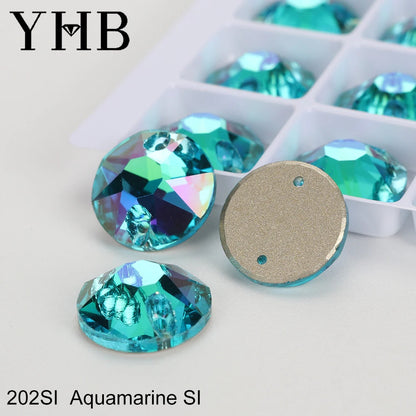 YHB Top Quality XIRIUS Glass Crystal AB Moonlight Sewing Stones Flatback Sew on Rhinestones For Garment Clothes Bags