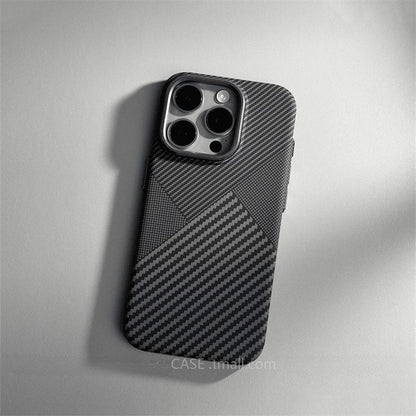 Relief Carbon Fiber Magnetic Case for iPhone 15 Pro Max 16 17 Pro Phone Cover Camera Metal Lens Protective Shell Hard PC Fundas