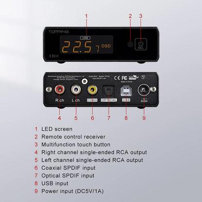 TOPPING E30 II 2x AK4493S DAC+TOPPING L30 II NFCA Headphone AMP+RCA Cable Hi-res Headphone Amplifier Audio Decoder RCA Cable Kit