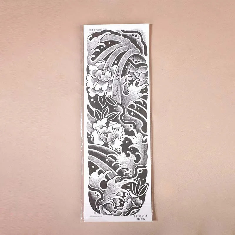 Japanese Wave Full Arm Waterproof Temporary Tattoo Sticker, Long-lasting for 1-2 Weeks, Realistic Semi-Permanent Fake Tattoo
