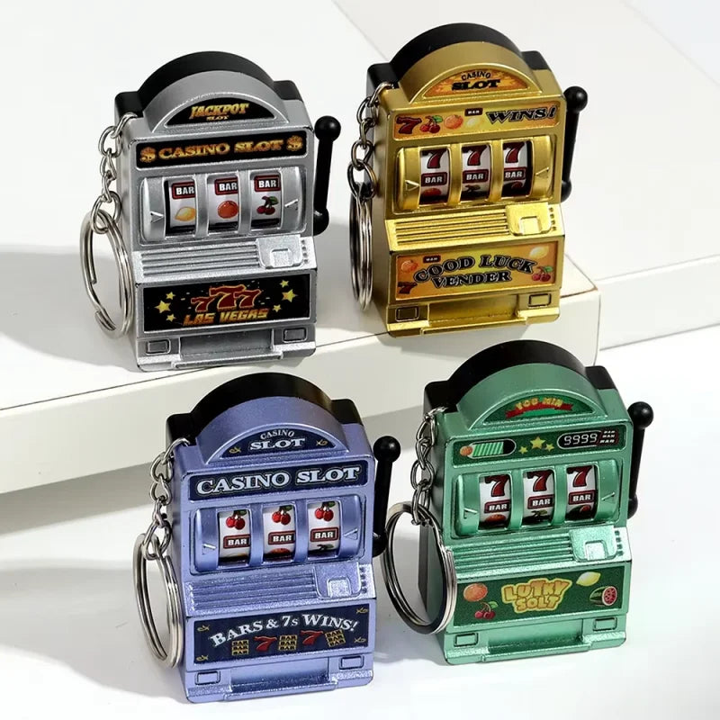 Mini Gambling Slot Machine Key Chains Creative Arcade Pocket Fruit Lucky Jackpot Gadget Antistress Toy Funny Games Keychain Ring