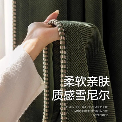 Custom Size White Tulle Retro Green French Herringbone Shaded Chenel Curtains for Living Dining Room Bedroom White Tulle Elegant