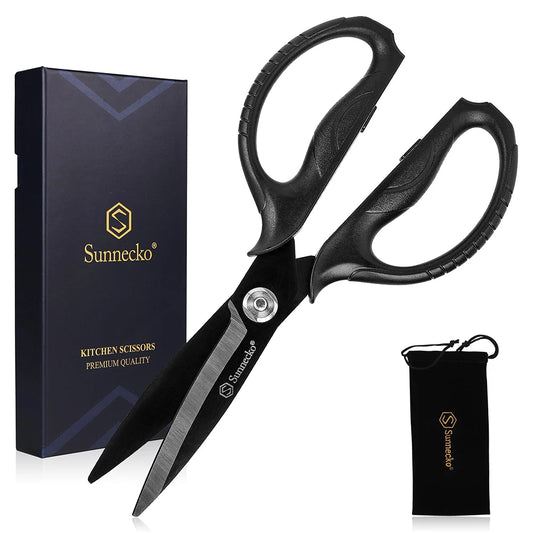 Sunnecko Heavy Duty Professional Kitchen Scissors Multipurpose Cutting Tool Black Titanium Plated Shears Detachable Blades