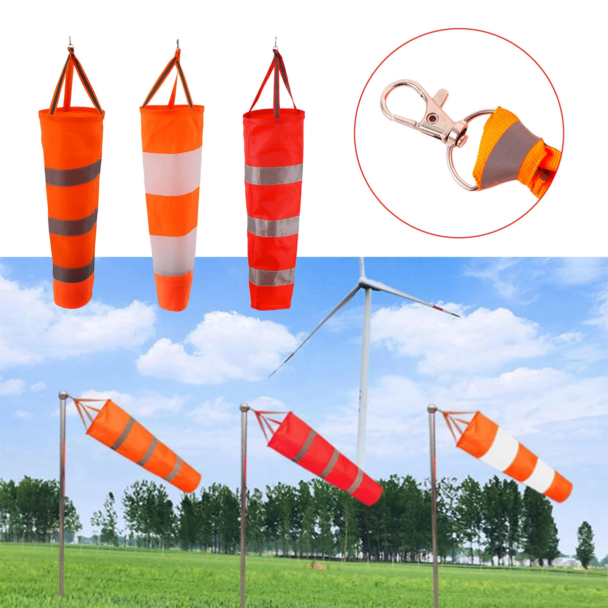 60/80/100cm Reflective Windsock Outdoor Rip-stop Wind Measurement Weather Vane Refective Windsock Weathervane Waterproof 1Pc