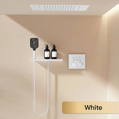 AITANA Gun Grey Luxury Brass Thermostatic Shower System Minimalist Concealed Ceiling Hot & Cold Water 3-Function Bathroom Mixer