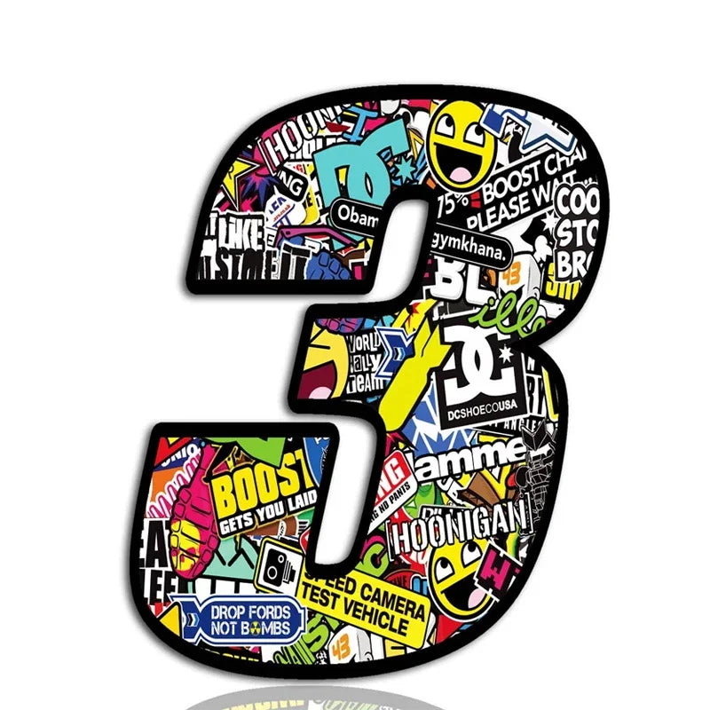 Car Sticker Exquisite Punk Digital Skull Decal Number 0-9 Exterior Par ...