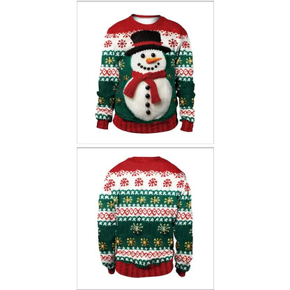Women Men Crew Neck All Over Winter Element Graphic Long Sleeve Pullover Lightweight Printed Sweater for Holiday Street Sweaters