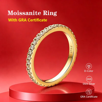 Pass Diamond Tester Pen Moissanite Ring Full Moissanites Around for Women S925 Silver Wedding Diamonds Band Stackable Ring