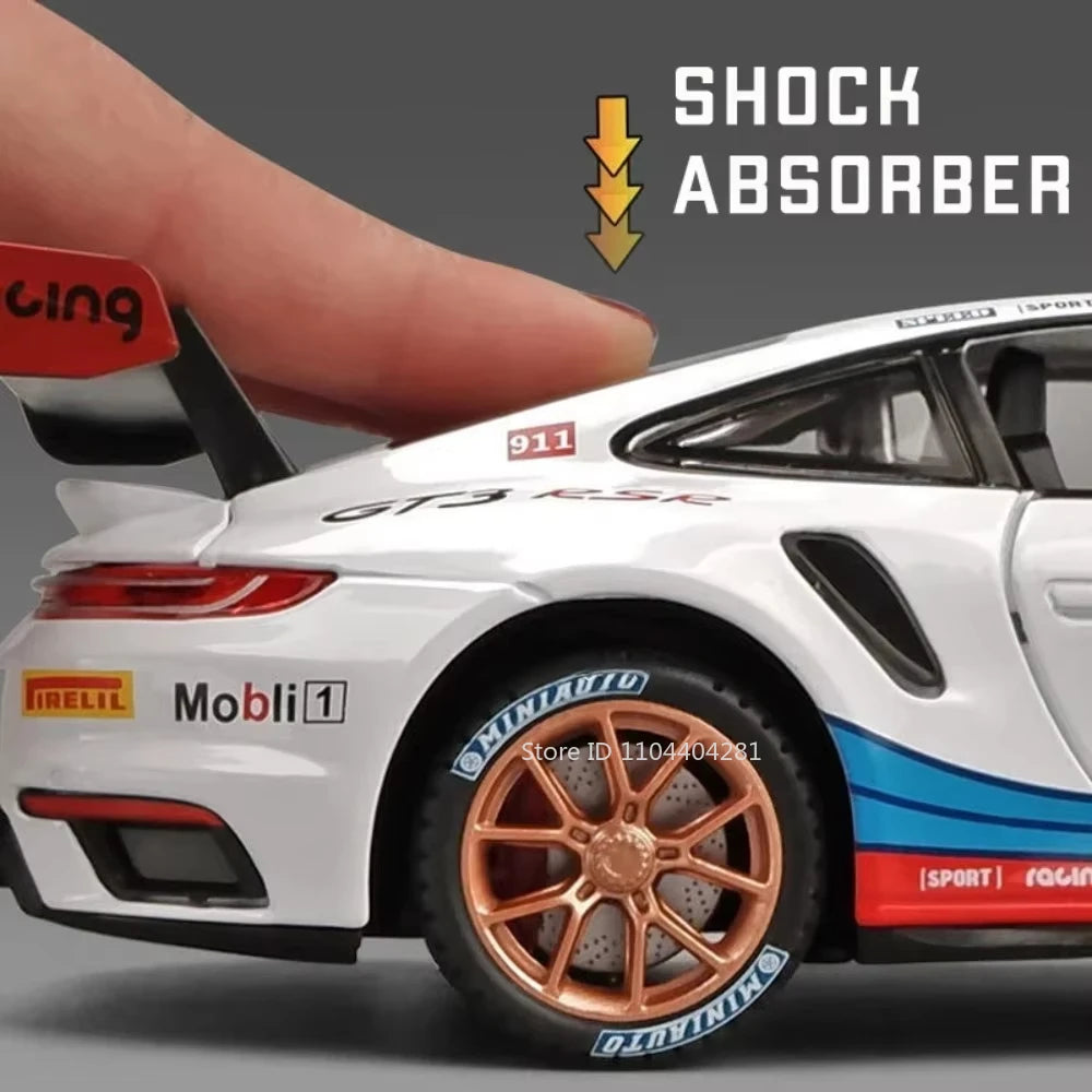 1:24 911 GT3 RSR Cayenne Car Toys Diecast Alloy Model Doors Opened with Sound Light Pull Back Vehices Children's Gift Collection